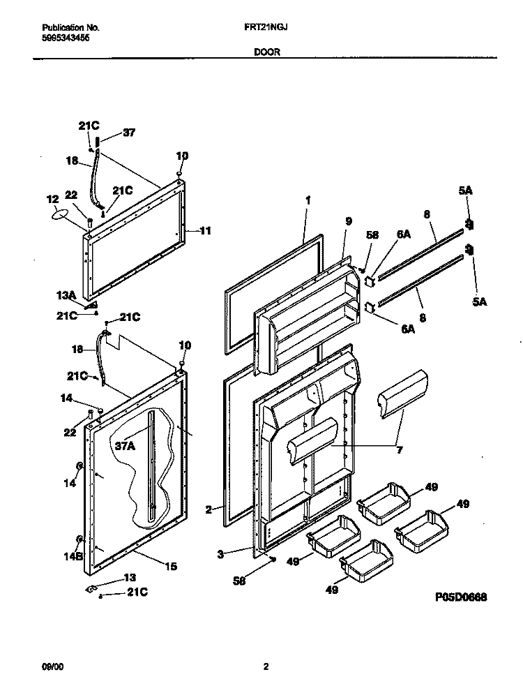 DOOR Diagram and Parts List for FRT21NGJB3  Frigidaire Refrigerator