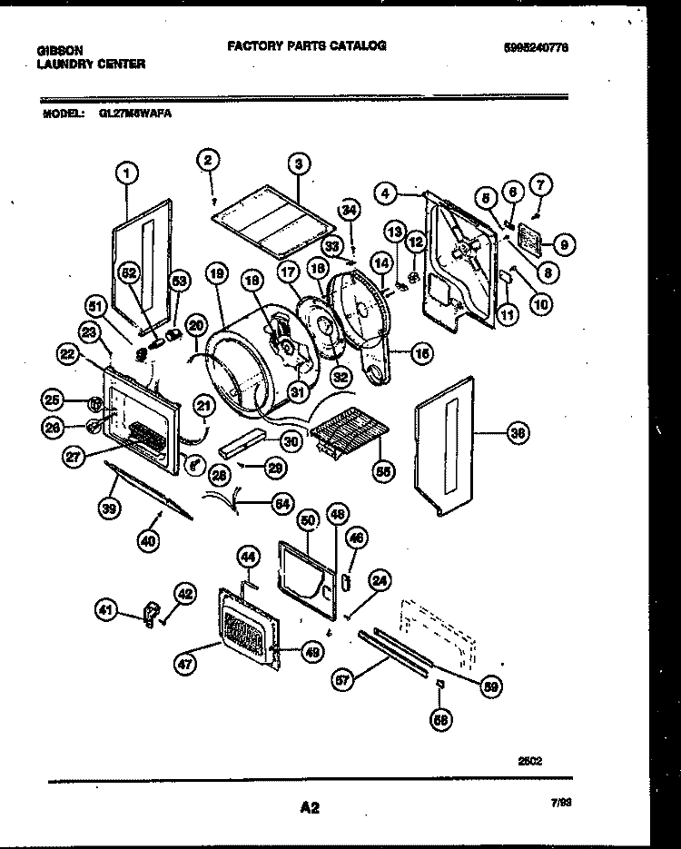 CABINET AND COMPONENT PARTS Diagram and Parts List for GL27M6WAFA  Gibson Washer Dryer Combo