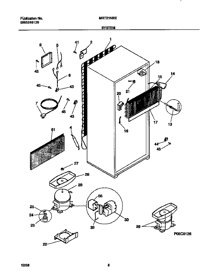 SYSTEM Diagram and Parts List for MRT21NRED3  Frigidaire Refrigerator