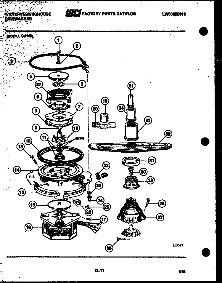 MOTOR PUMP PARTS Diagram and Parts List for SU180L  Frigidaire Dishwasher