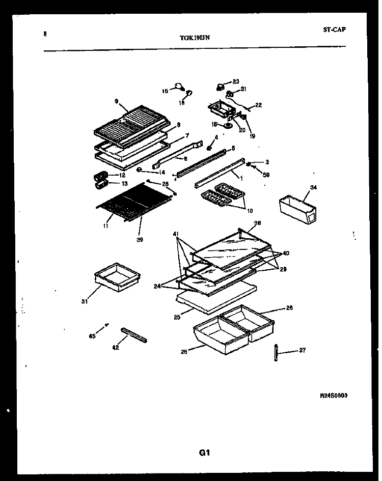 SHELVES AND PARTS Diagram and Parts List for TGK190JN0D  Kelvinator Refrigerator