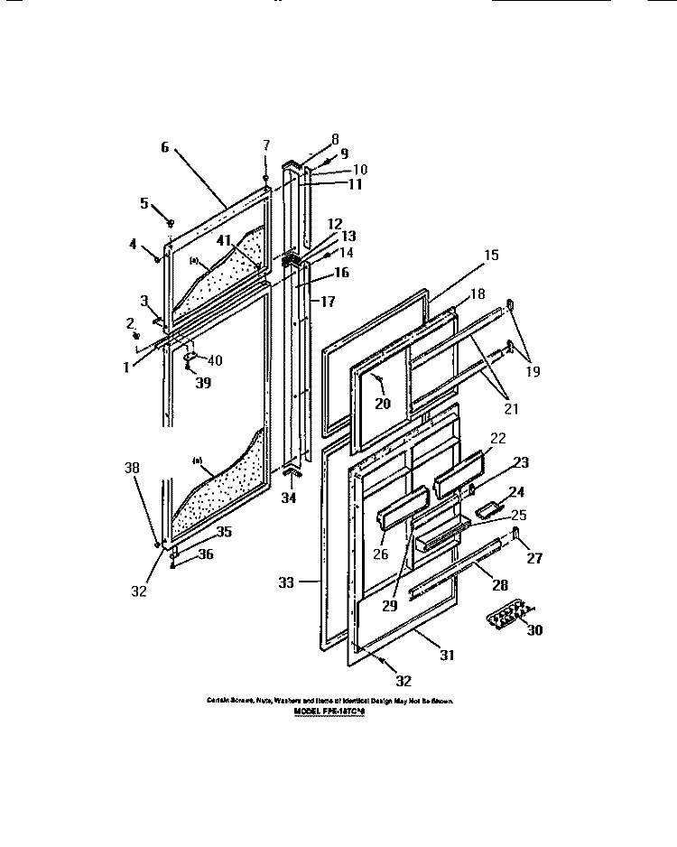 FOOD AND FREEZER DOORS Diagram and Parts List for FPE18TCW0  Frigidaire Refrigerator