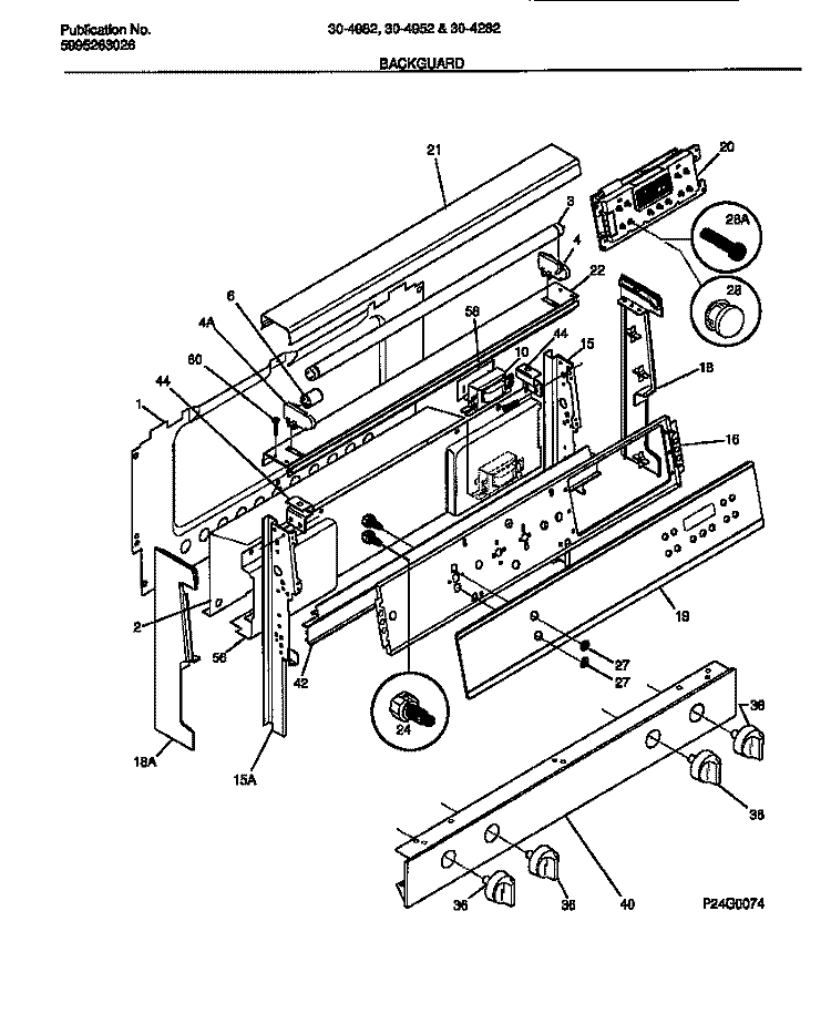 BACKGUARD Diagram and Parts List for 30-4952-00-04  Tappan Range