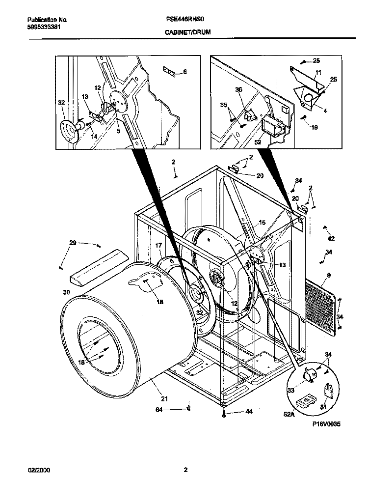 P16V0035 DRY CAB, HEATER Diagram and Parts List for FSE446RHS0  Frigidaire Dryer