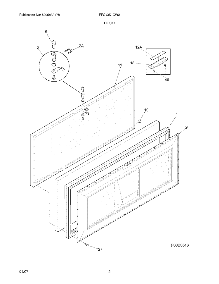 DOOR Diagram and Parts List for FFC13K1CW2  Frigidaire Freezer