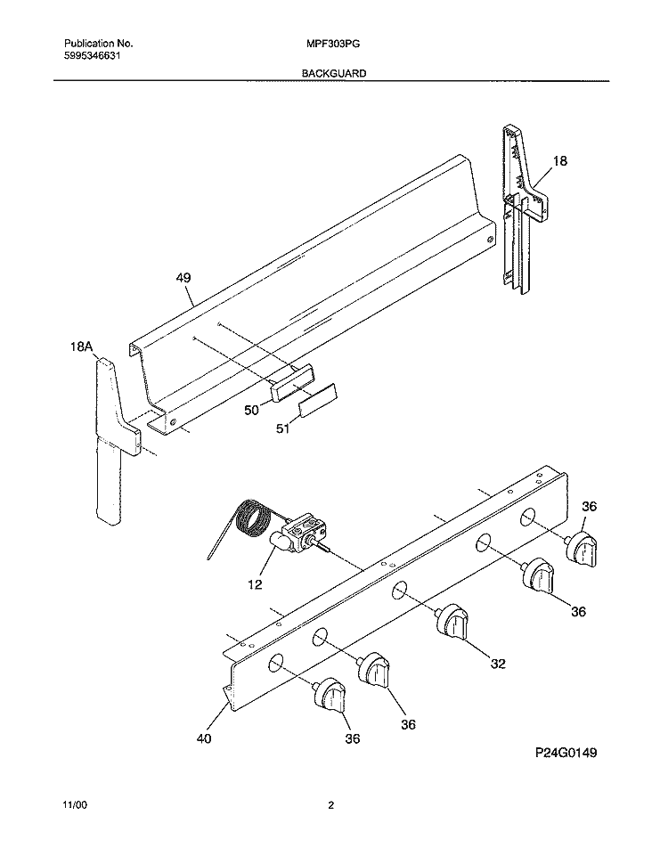 BACKGUARD Diagram and Parts List for MPF303PGDG  Uni Range
