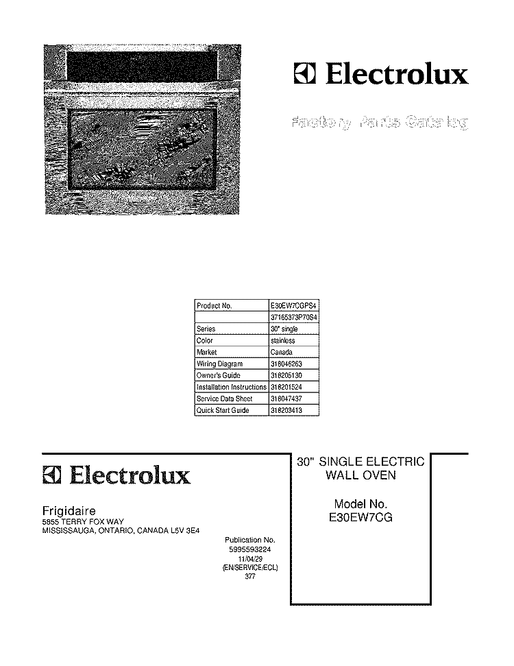 COVER Diagram and Parts List for E30EW7CGPS4  Electrolux Wall Oven