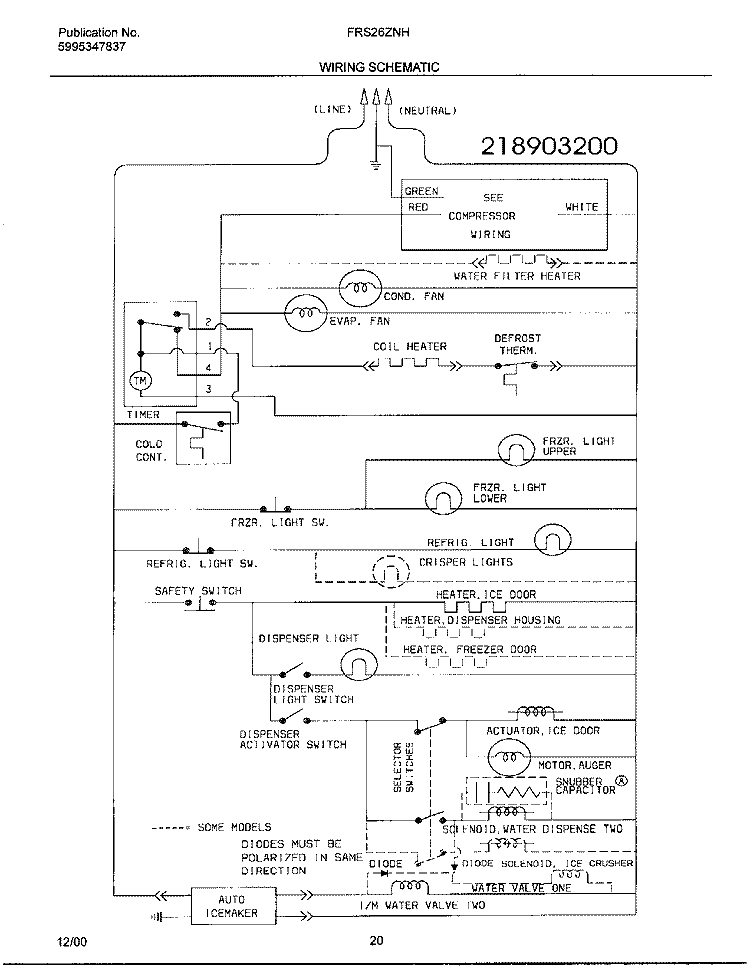 WIRING SCHEMATIC Diagram and Parts List for FRS26ZNHB5  Frigidaire Refrigerator