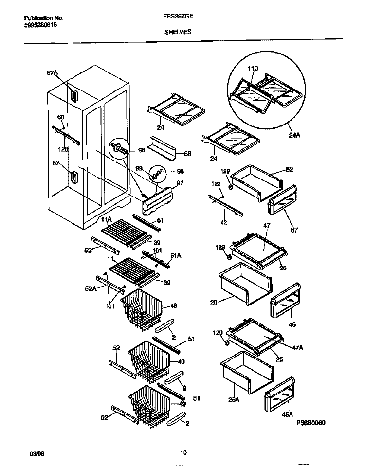 SHELVES Diagram and Parts List for FRS26ZGEB0  Frigidaire Refrigerator