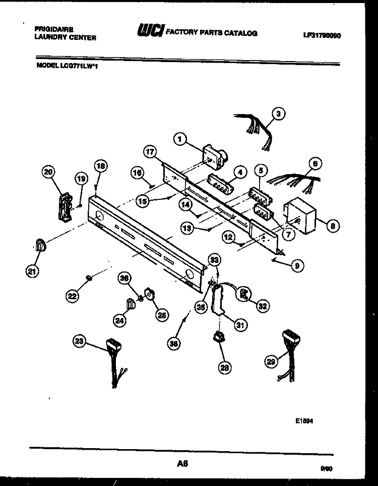 CONSOLE AND CONTROL PARTS Diagram and Parts List for LCG771LL1  Frigidaire Washer Dryer Combo