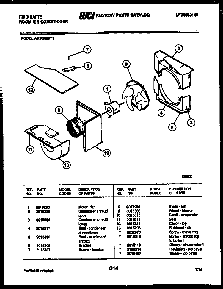 AIR HANDLING PARTS Diagram and Parts List for AR18NS8F7  Frigidaire Air Conditioner