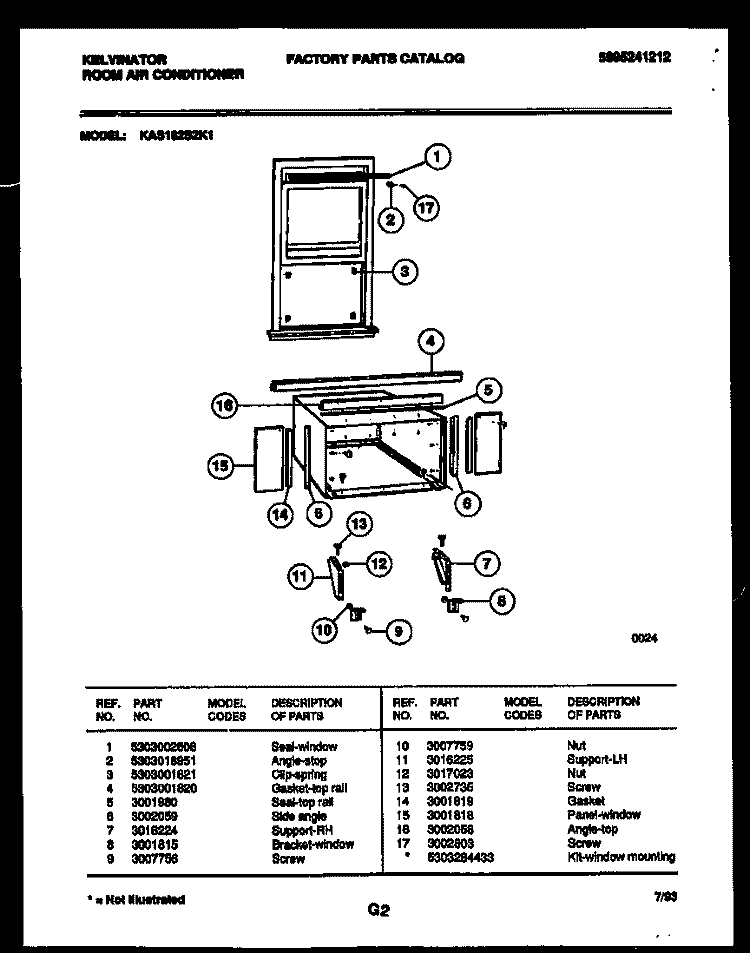 CABINET AND INSTALLATION PARTS Diagram and Parts List for KAS182S2K1  Kelvinator Air Conditioner