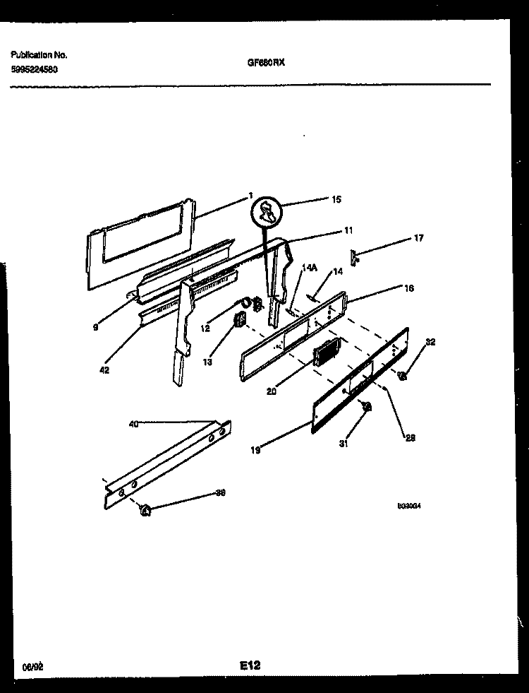 BACKGUARD Diagram and Parts List for GF680RXD1  Frigidaire Range