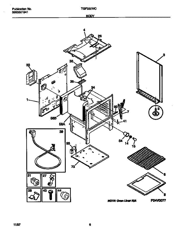 BODY Diagram and Parts List for TGF330WCDE  Tappan Range