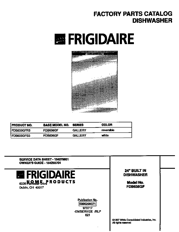 COVER Diagram and Parts List for FDB636GFS3  Frigidaire Dishwasher