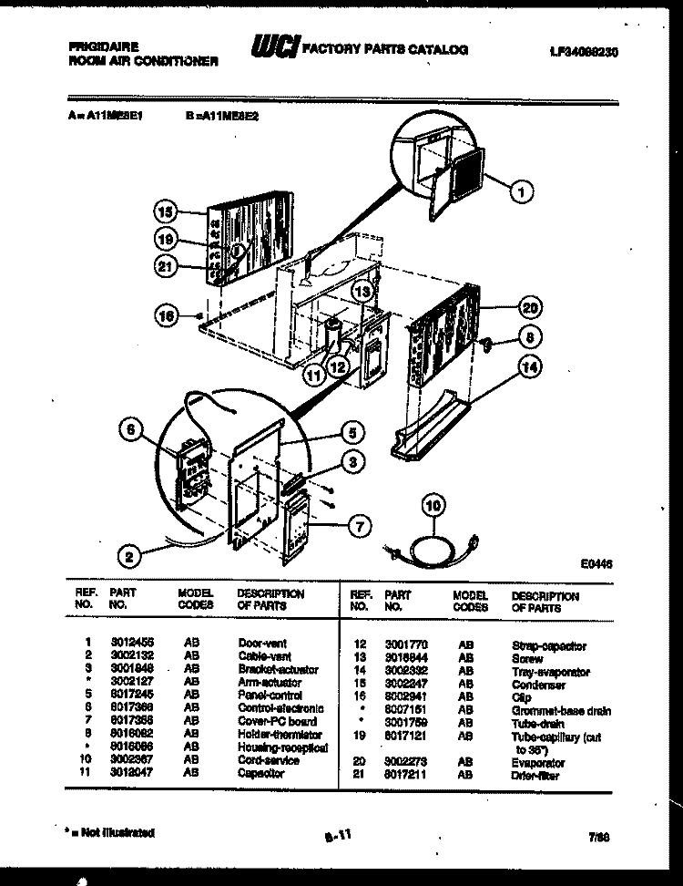 UNIT PARTS Diagram and Parts List for A11ME8E2  Frigidaire Air Conditioner