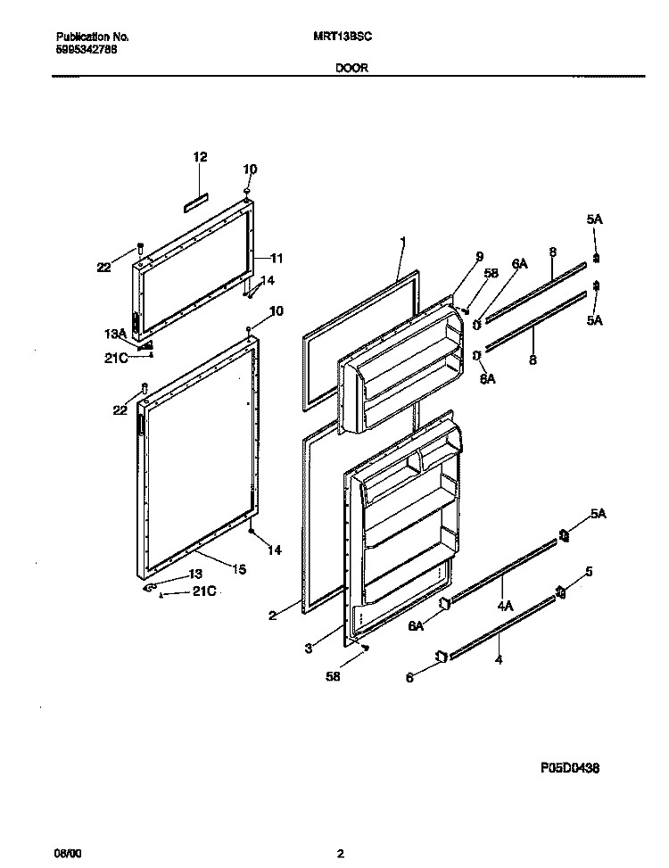 DOOR Diagram and Parts List for MRT13BSCW6  Frigidaire Refrigerator