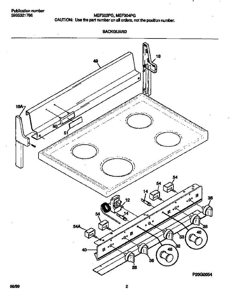 BACKGUARD Diagram and Parts List for MEF303PGDY  Frigidaire Range