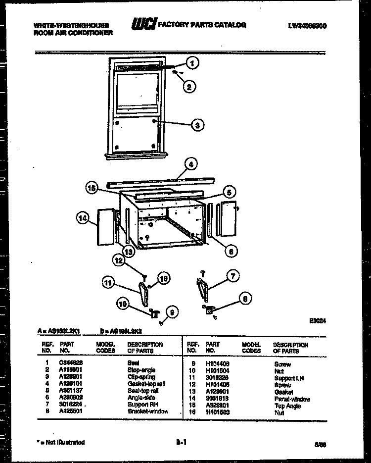 CABINET AND INSTALLATION PARTS Diagram and Parts List for AS183L2K1  Frigidaire Air Conditioner