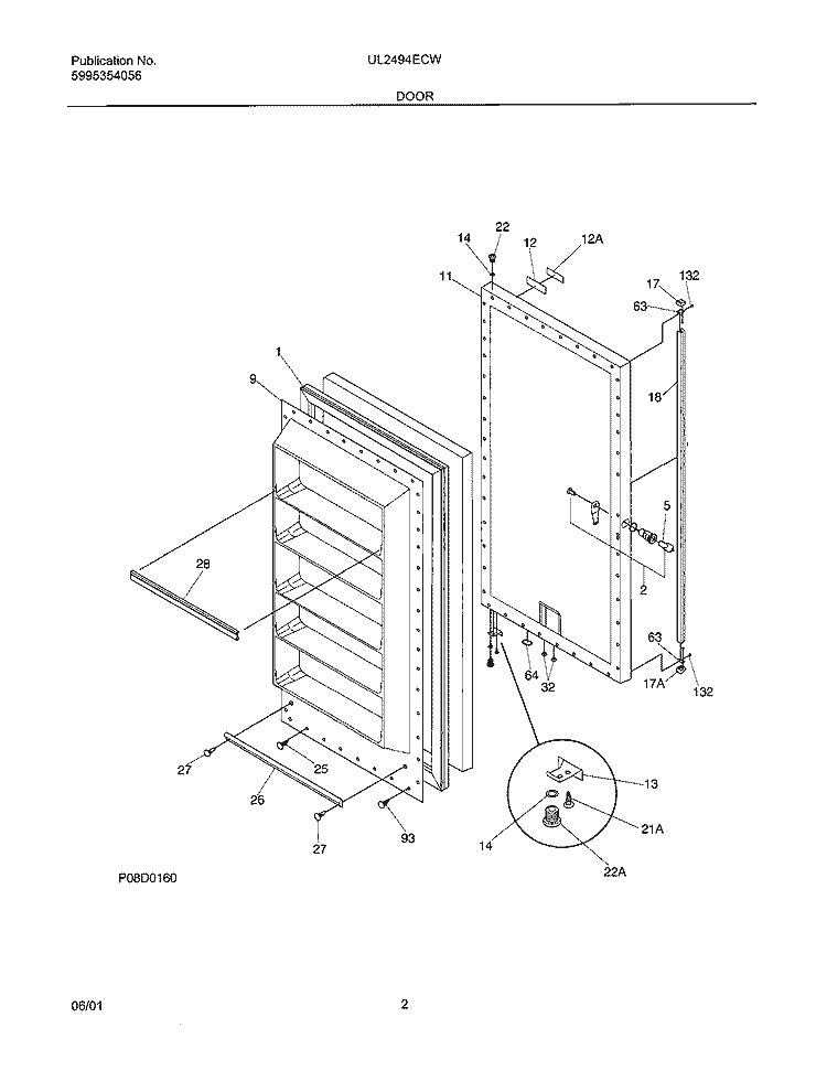 DOOR Diagram and Parts List for UL2494ECW11  Frigidaire Freezer