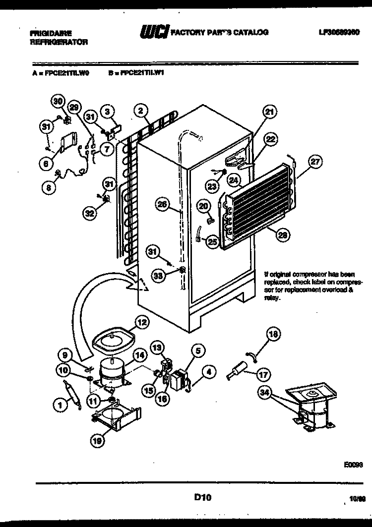 SYSTEM AND AUTOMATIC DEFROST PARTS Diagram and Parts List for FPCE21TILW1  Frigidaire Refrigerator