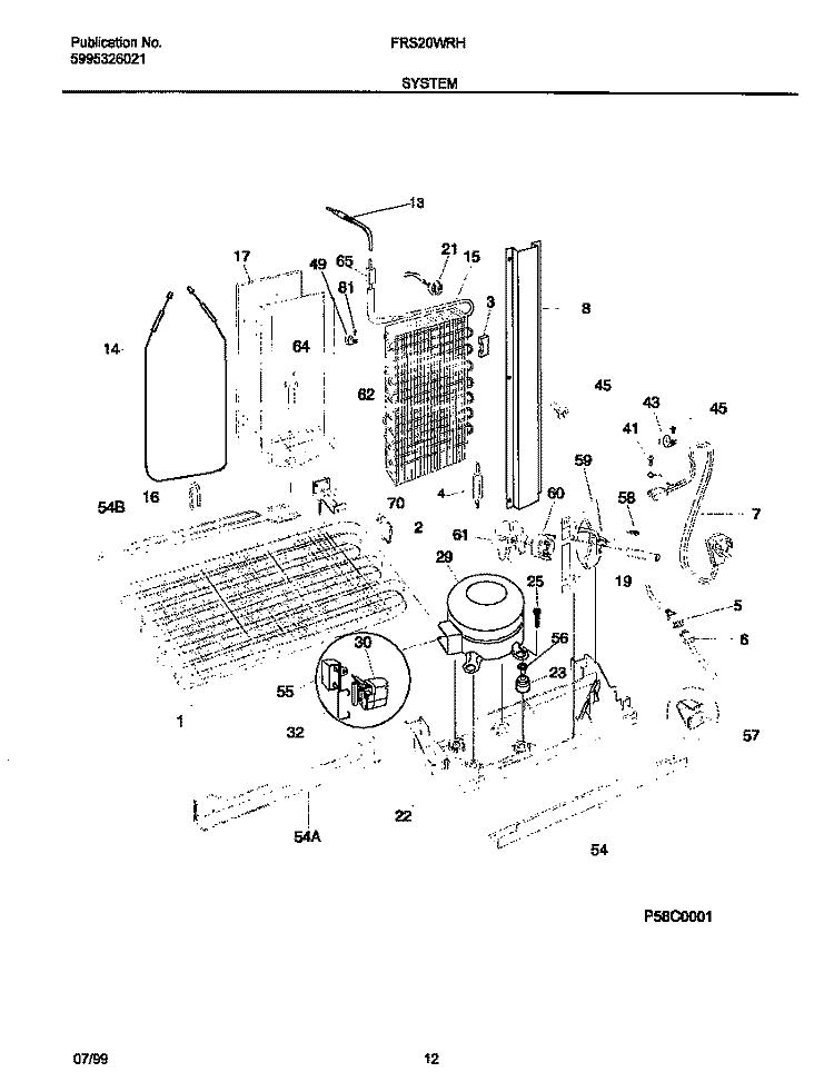 SYSTEM Diagram and Parts List for FRS20WRHW2  Frigidaire Refrigerator