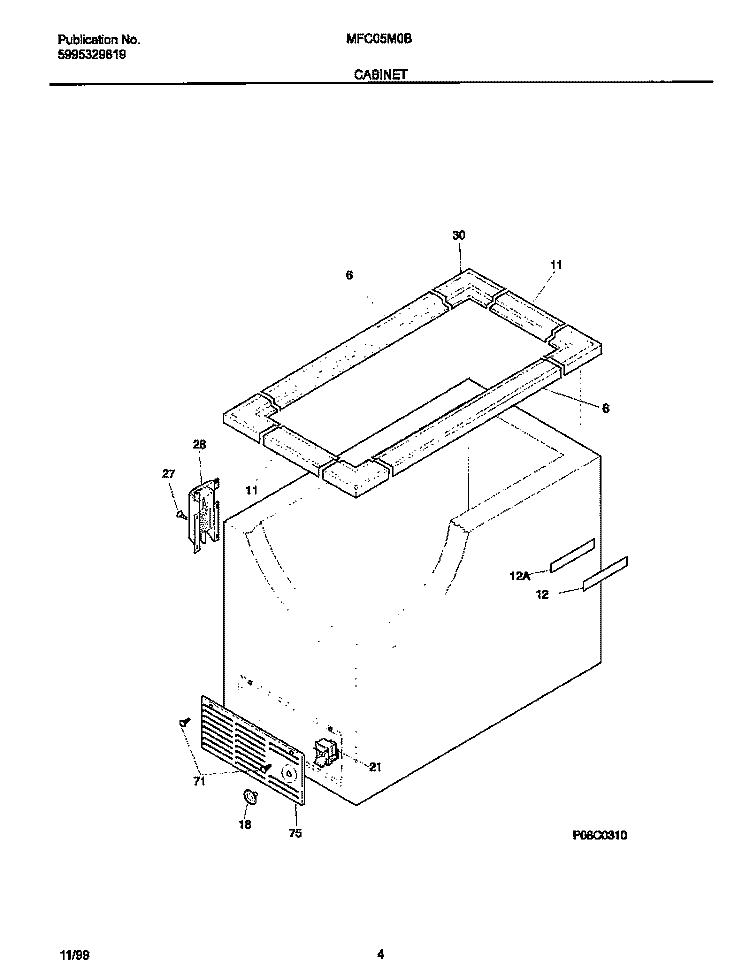 CABINET Diagram and Parts List for MFC05M0BW5  Frigidaire Freezer