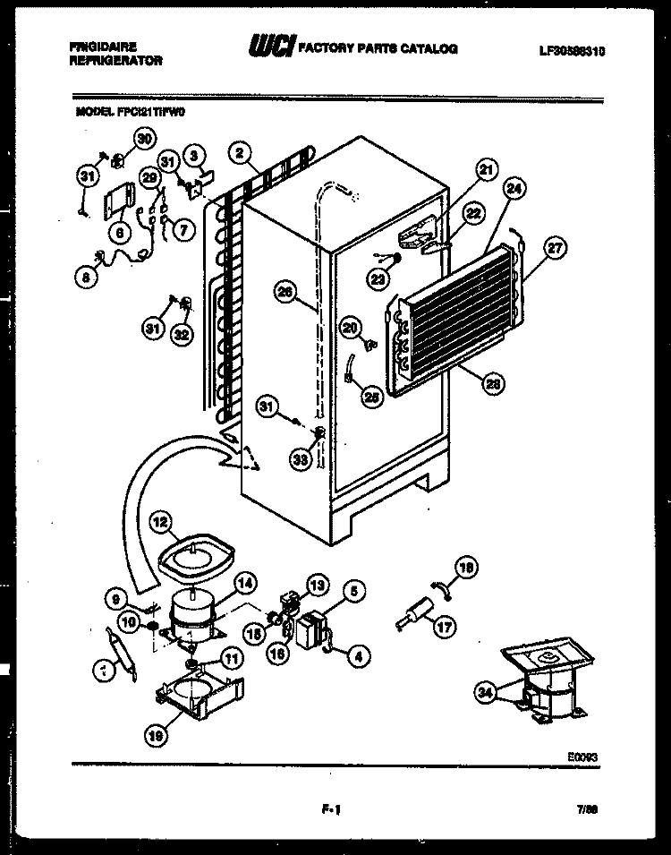 SYSTEM AND AUTOMATIC DEFROST PARTS Diagram and Parts List for FPCI21TIFA0  Frigidaire Refrigerator