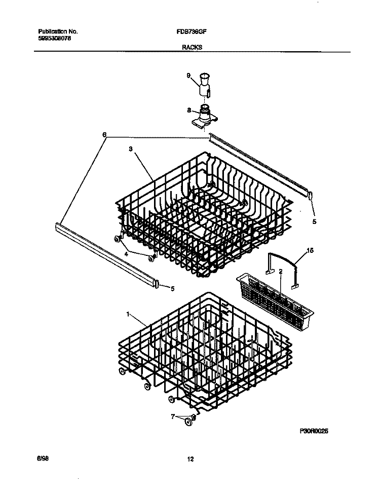 RACK Diagram and Parts List for FDB736GFR4  Frigidaire Dishwasher