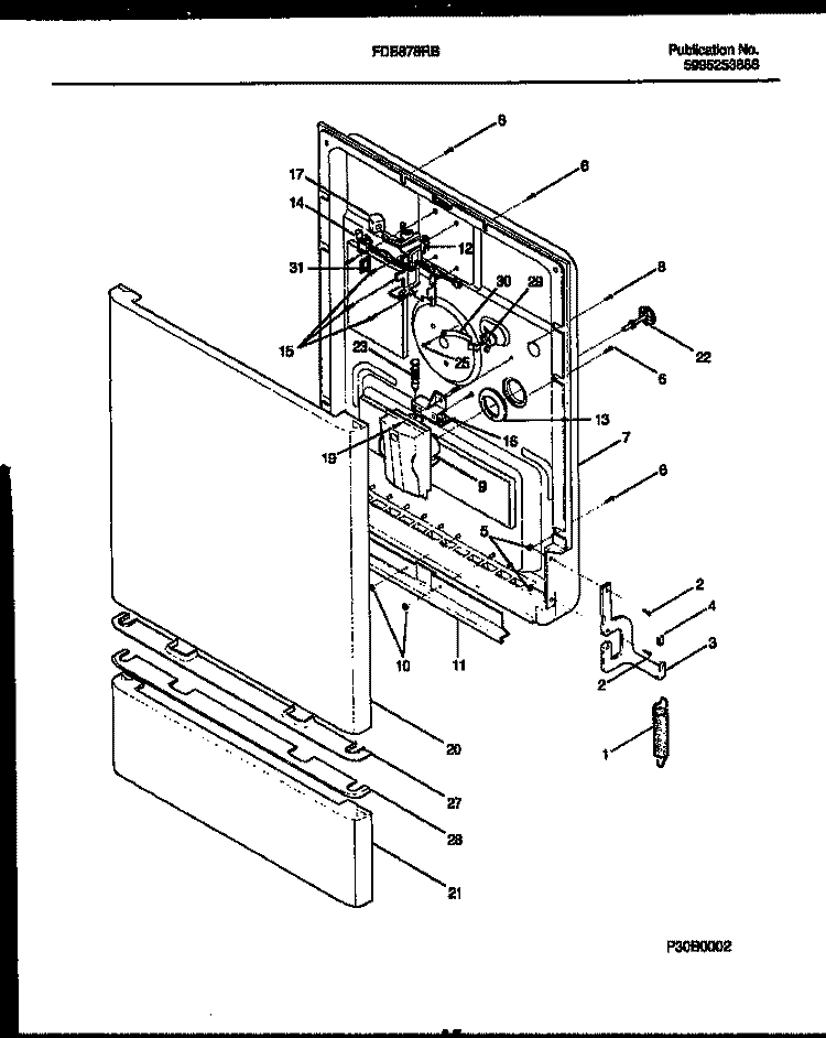 DOOR PARTS Diagram and Parts List for FDB878RBB0  Frigidaire Dishwasher