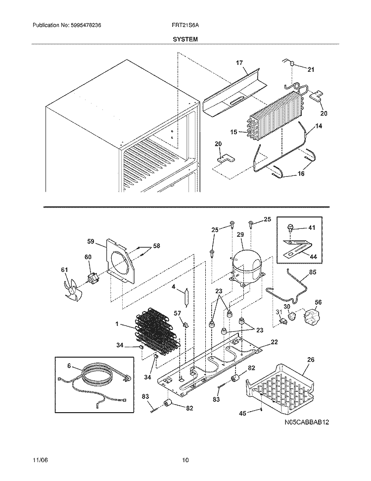 SYSTEM Diagram and Parts List for FRT21S6AQB  Frigidaire Refrigerator