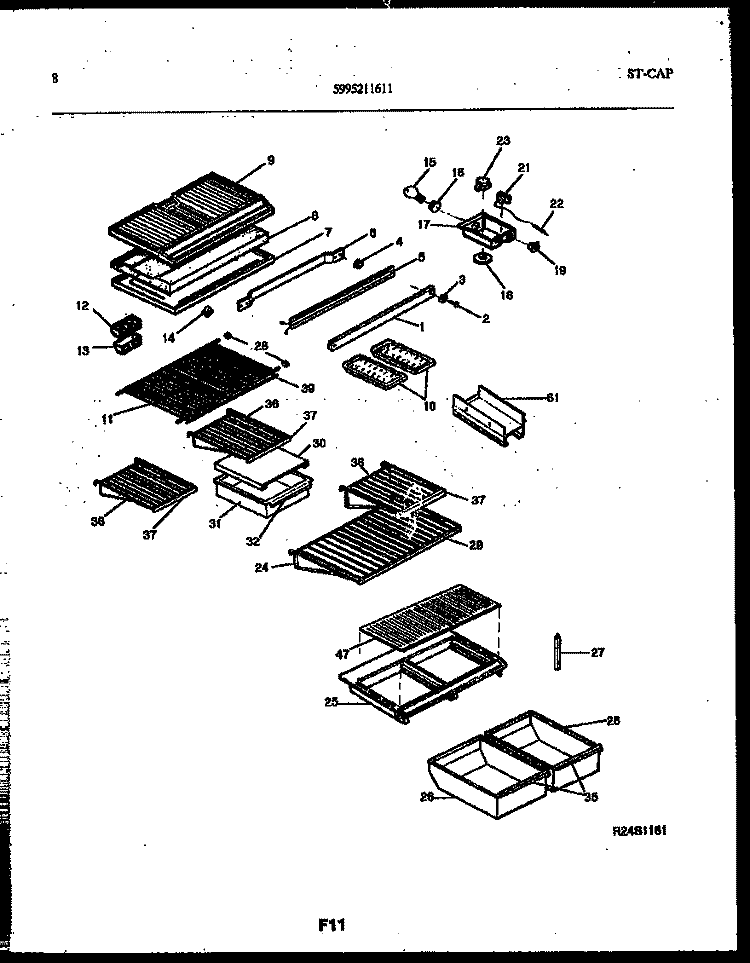 SHELVES AND SUPPORTS Diagram and Parts List for RT216PLD0  Frigidaire Refrigerator