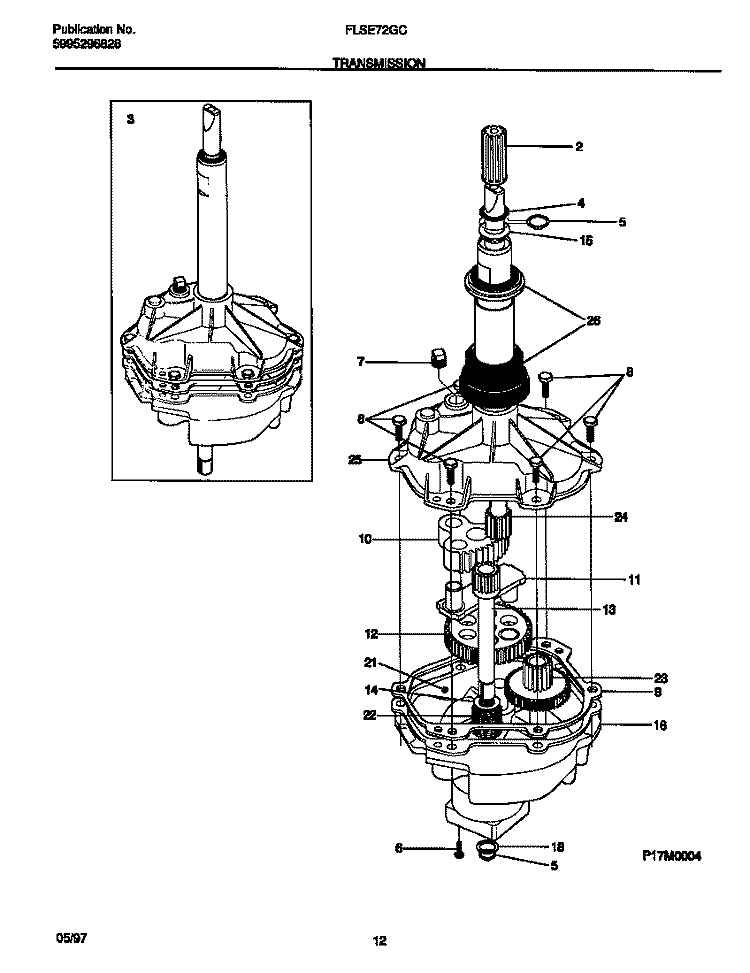 TRANSMISSION Diagram and Parts List for FLSE72GCS6  Frigidaire Washer Dryer Combo
