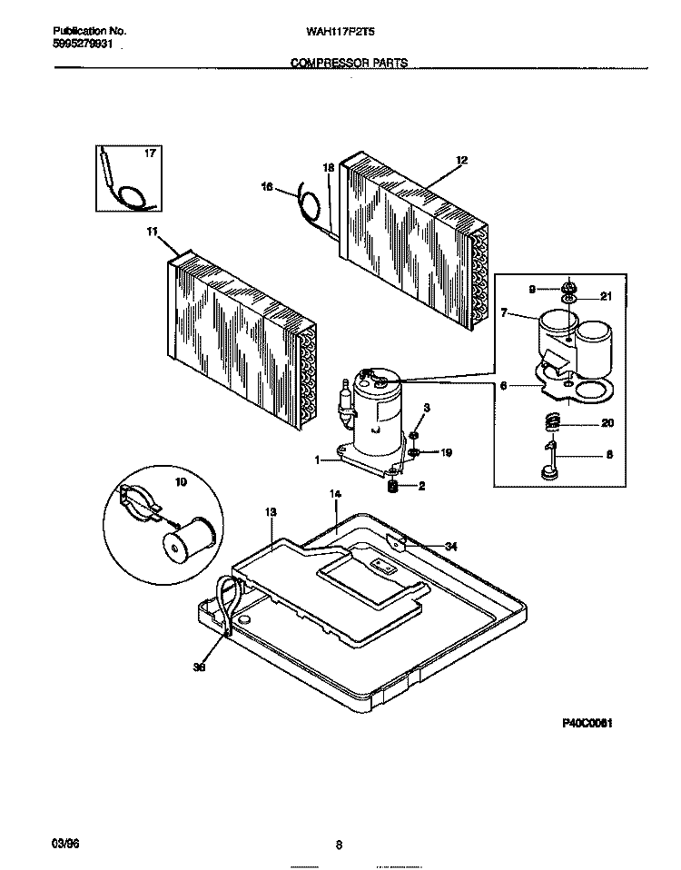 COMPRESSOR PARTS Diagram and Parts List for WAH117P2T5  Frigidaire Air Conditioner