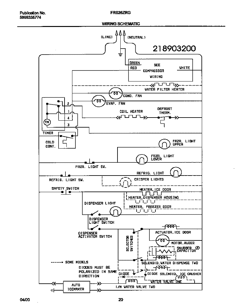 WIRING DIAGRAM Diagram and Parts List for FRS26ZRGBA  Frigidaire Refrigerator