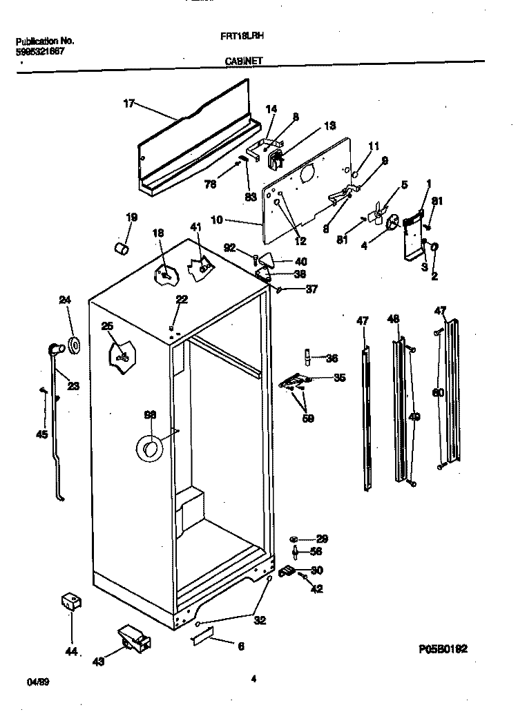 CABINET Diagram and Parts List for FRT18LRHW0  Frigidaire Refrigerator
