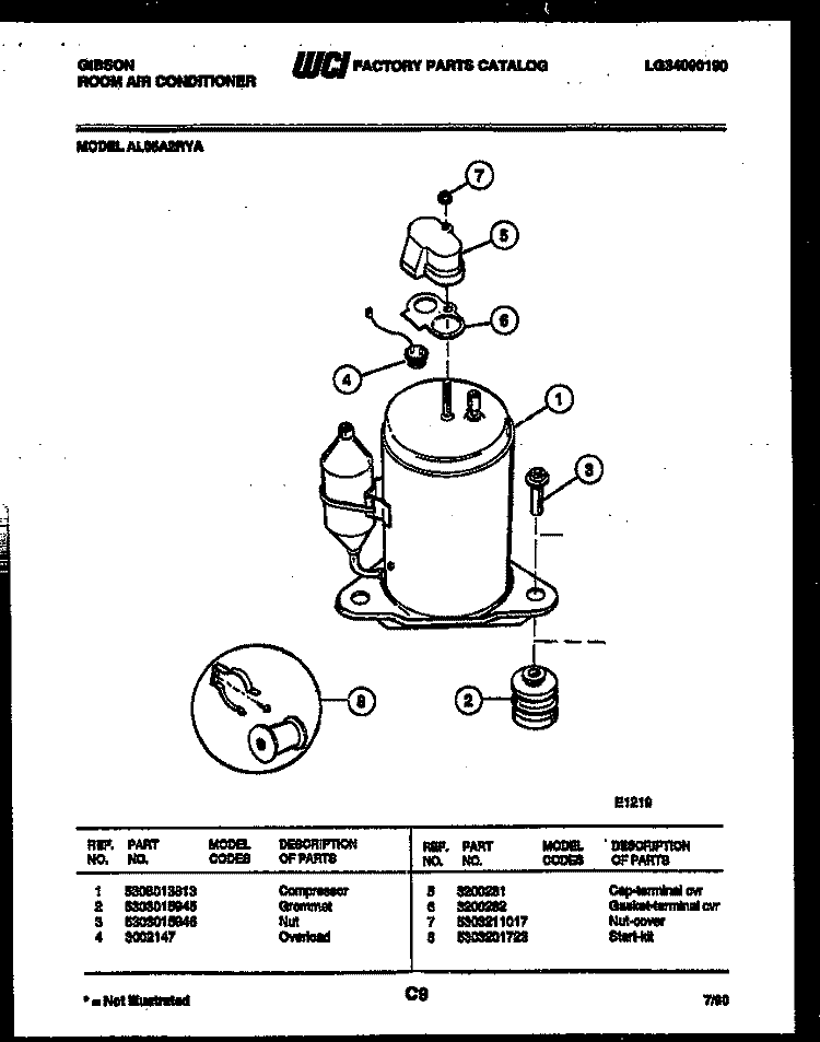 COMPRESSOR Diagram and Parts List for AL05A2RYA  Gibson Air Conditioner
