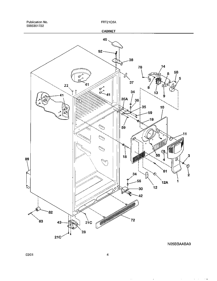CABINET Diagram and Parts List for FRT21C5AQ1  Frigidaire Refrigerator