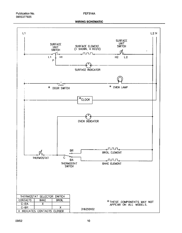 WIRING SCHEMATIC Diagram and Parts List for FEF314AUB  Frigidaire Range