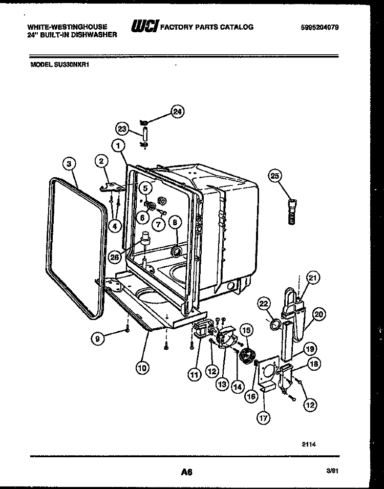 TUB AND FRAME PARTS Diagram and Parts List for SU330NXR1  Frigidaire Dishwasher