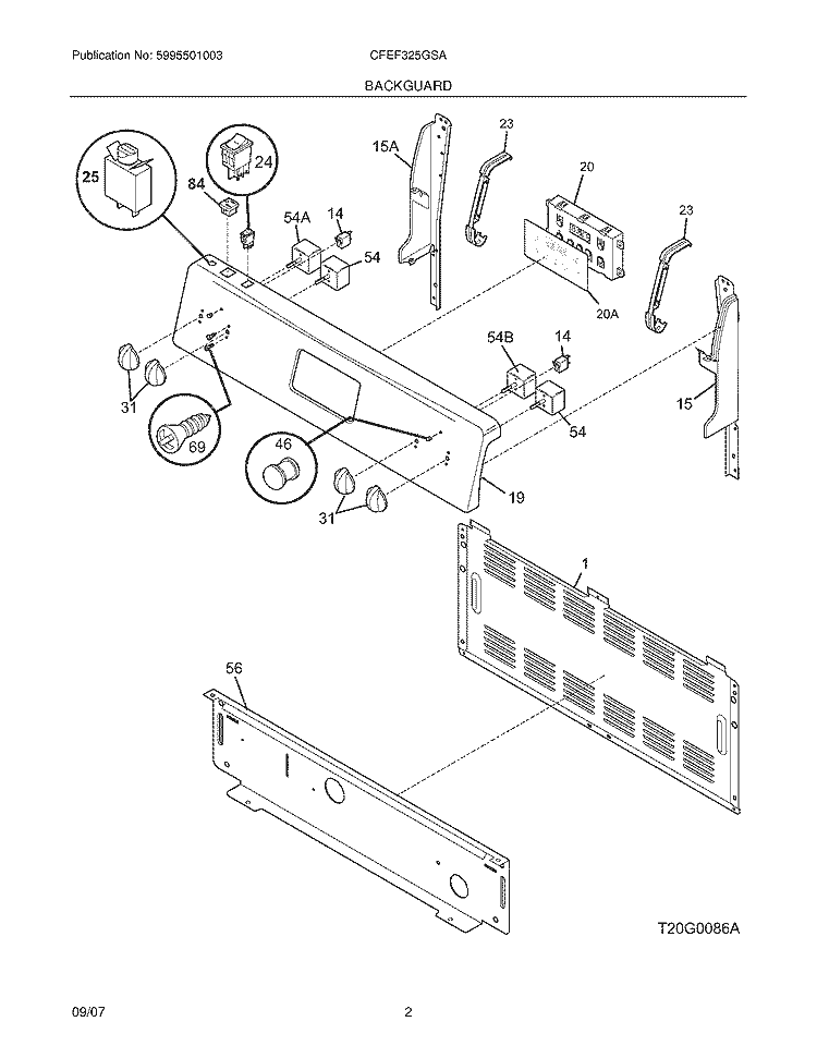 BACKGUARD Diagram and Parts List for CFEF325GSA  Frigidaire Range