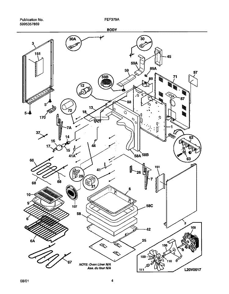 BODY Diagram and Parts List for FEF379ACB  Frigidaire Range
