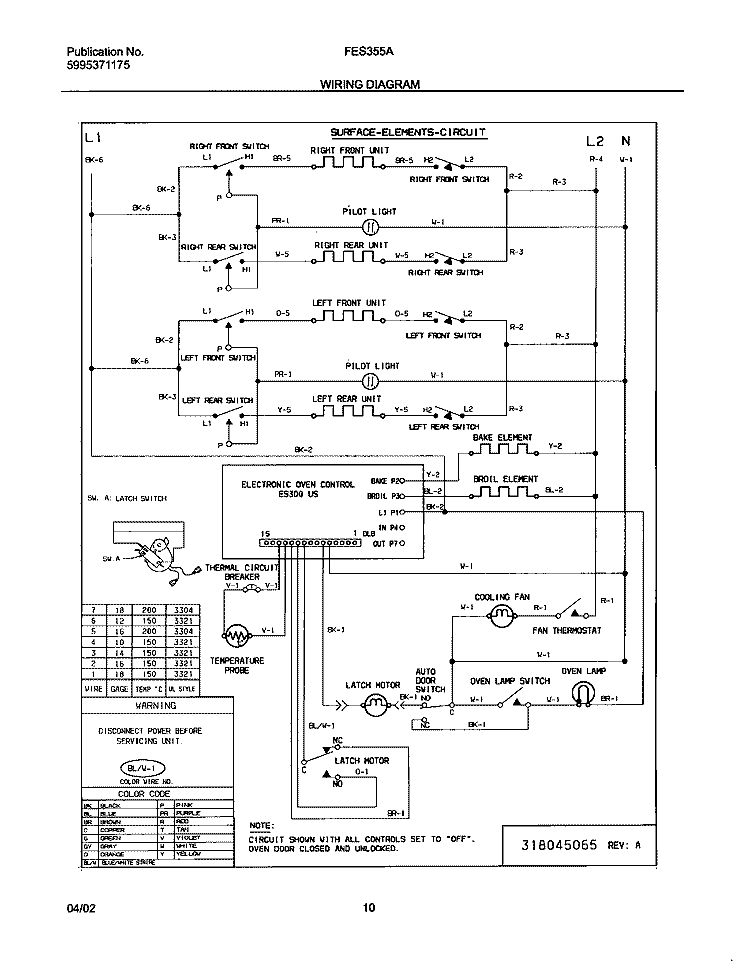 WIRING DIAGRAM Diagram and Parts List for FES355ASD  Frigidaire Range
