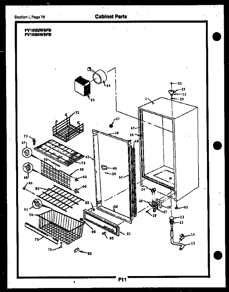 CABINET PARTS Diagram and Parts List for FV16M4WSFB  Frigidaire Freezer