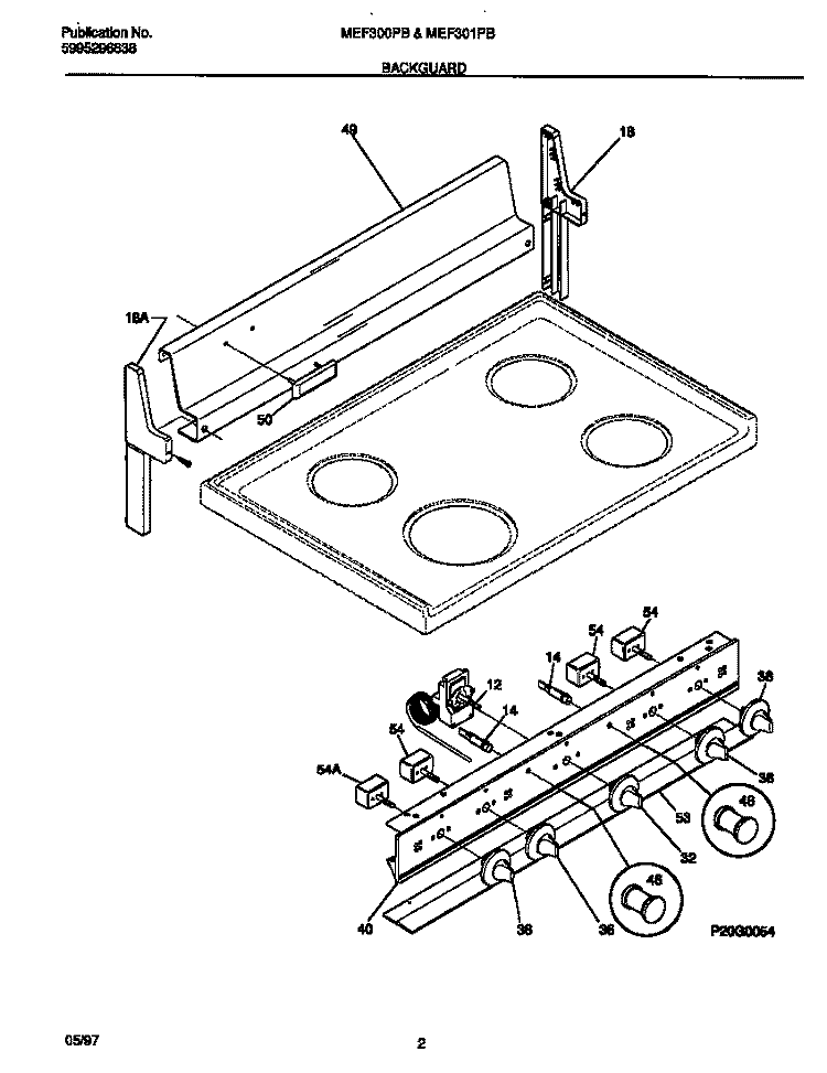 BACKGUARD Diagram and Parts List for MEF301PBDJ  Frigidaire Range