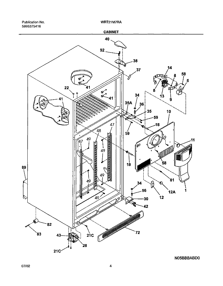 CABINET Diagram and Parts List for WRT21MR7AS3  Westinghouse Refrigerator