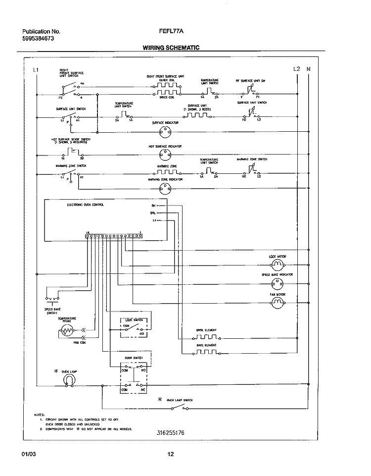 WIRING SCHEMATIC Diagram and Parts List for FEFL77ABG  Frigidaire Range