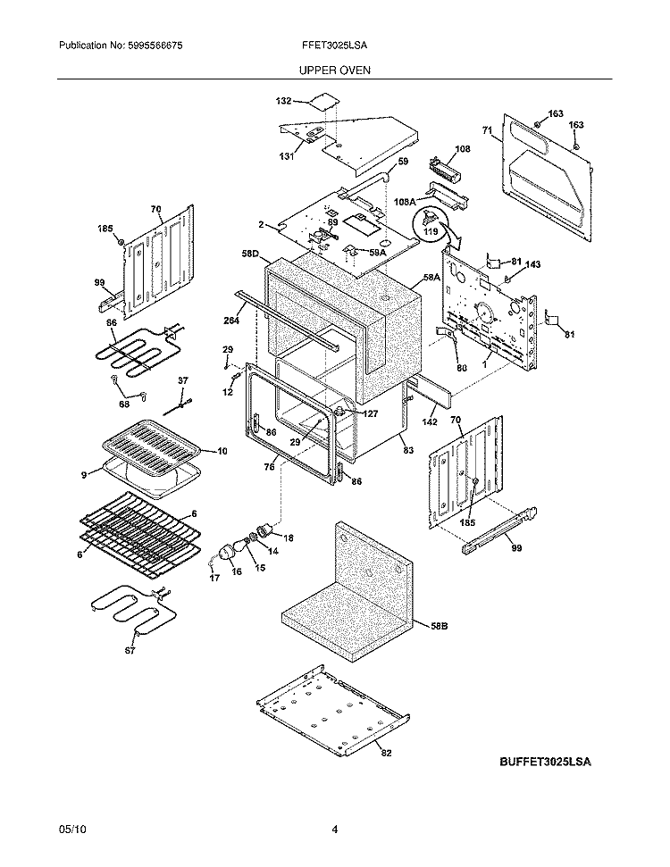 UPPER OVEN Diagram and Parts List for FFET3025LSA  Frigidaire Wall Oven