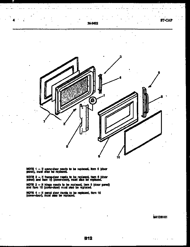 DOOR PARTS Diagram and Parts List for 56-9402-10-01  Tappan Microwave