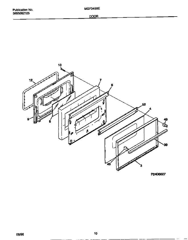 DOOR Diagram and Parts List for MGF345BEWA  Frigidaire Range